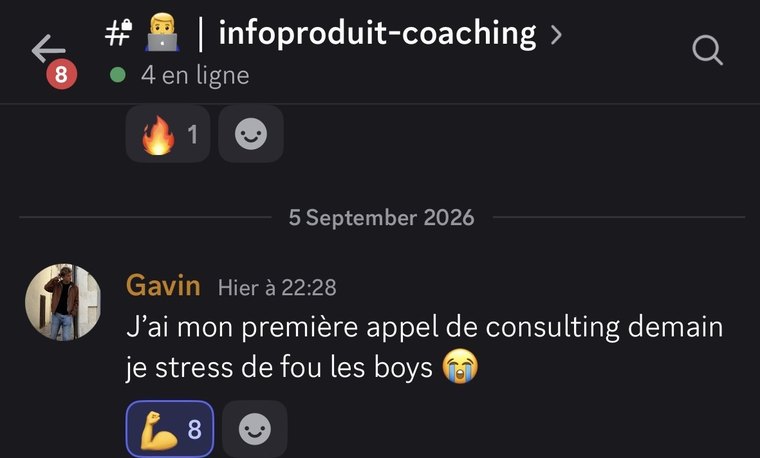 Message d'un membre : il décroche son premier appel de consulting et toute la communauté le pousse.